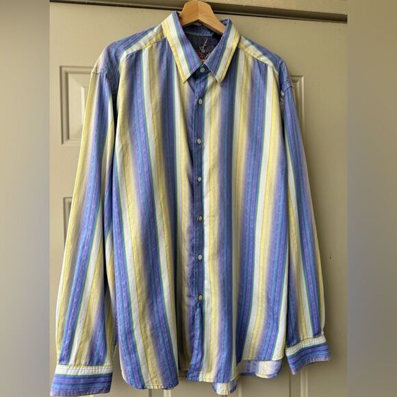 Robert Graham Shirt Mens Stripe Flip Cuff Button Up Floral Embroidered Sz XL - Picture 13 of 15